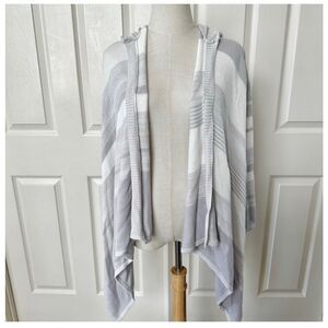 Line striped long hooded open cardigan